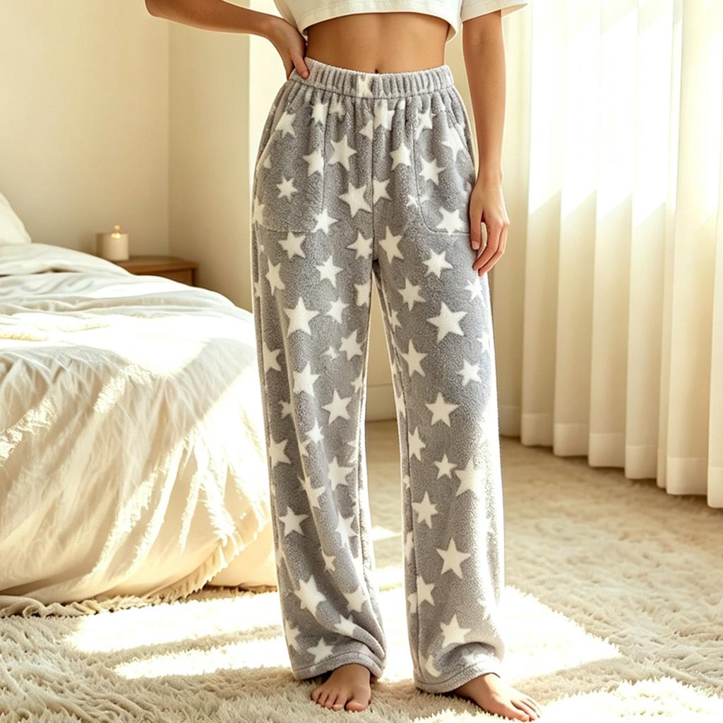 Women's Pajama Pants with Star Pattern and 2 Pockets for Sleepwear and Lounging
