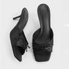 Bow High Heels Women Slippers Square Toe Sandals Shoes 2025 Summer New Designer Shoes Dress Slides Beach Open Toe Mujer Pumps