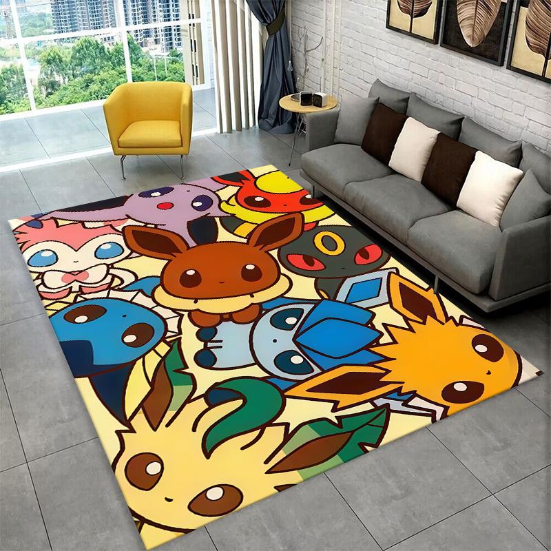 Cute Pokemon Pikachu Cartoon Carpet Rug for Playroom Bedroom Living Room Sofa Home Decor,kid Game Area Rug Non-slip Floor Mat