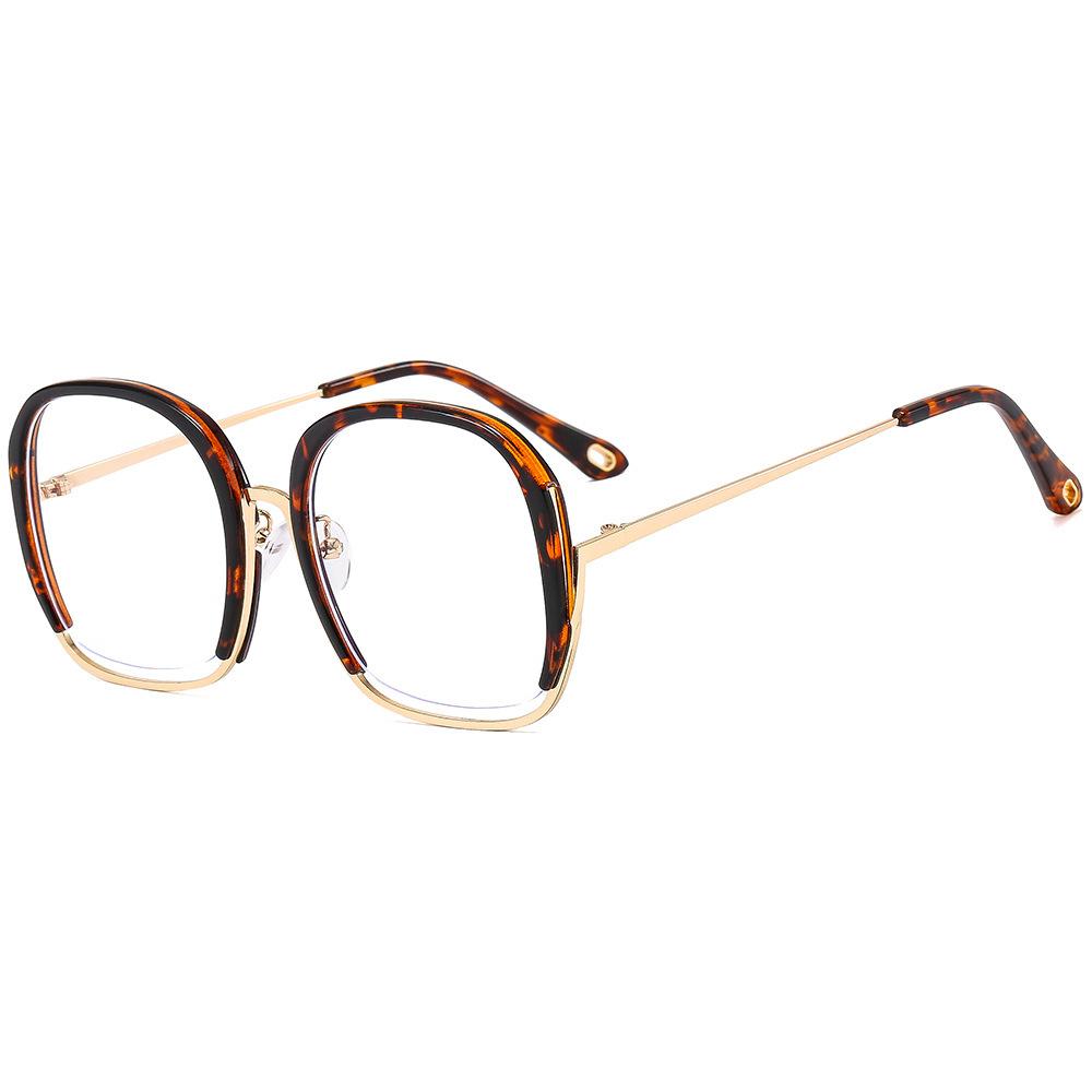 Personalized Round Large Frame Flat Mirror, Metal Anti-Blue Frame Glasses