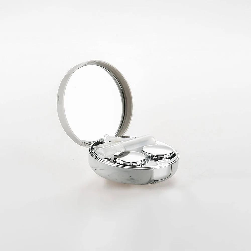 

1PC - Round Marble Pattern Beauty Eye Contact Lens Box Dual Case Storage Lens Box Contact Lens Dual Case серебряный