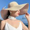 Damenmode Große Schleife Sommer Sonnenhüte Strand Flach Panama Dame Lässig Breitkrempiger Strohhut Strandkappe Schwarze Schleife Accessoires