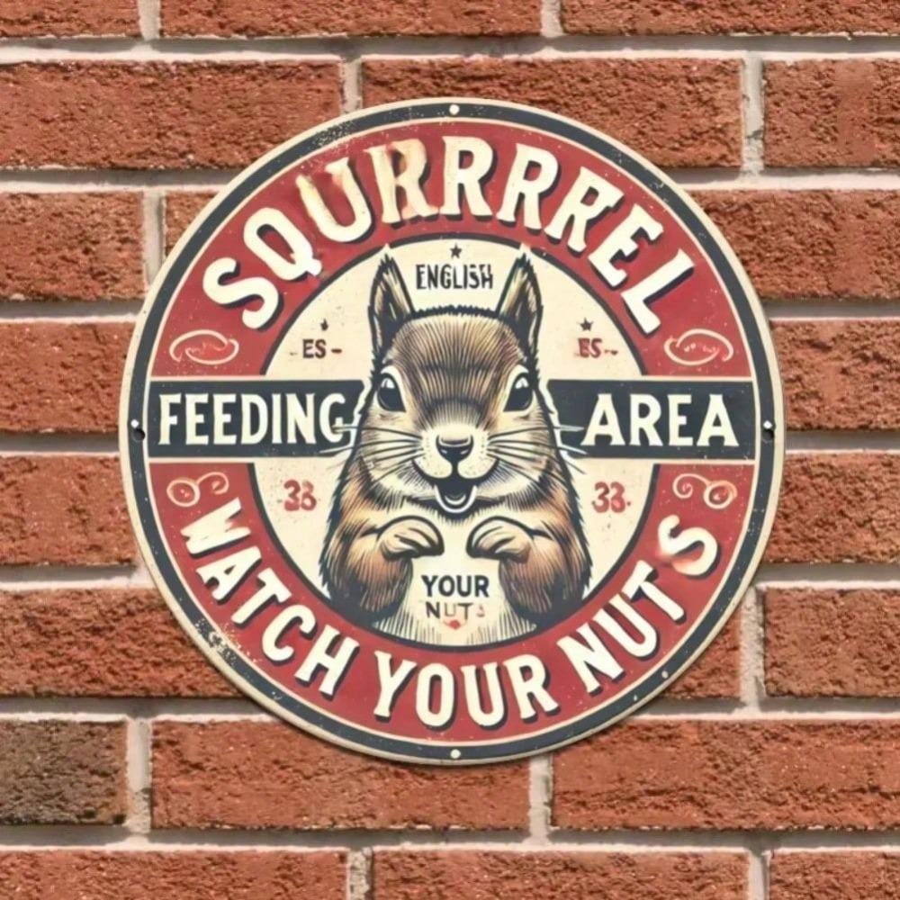 Vintage Metall Eichhörnchen Schild Rustikal Rot Weiß Wandkunst Versteckter Magnet Küchen Dekoration