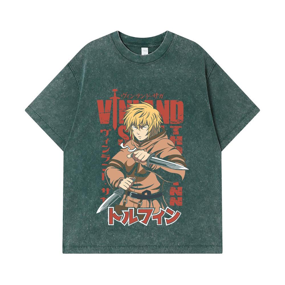 275 GSM Washed T-shirts 100% Cotton Vinland Saga V1 Thorfinn Print Unisex Heavy Cotton T Shirt