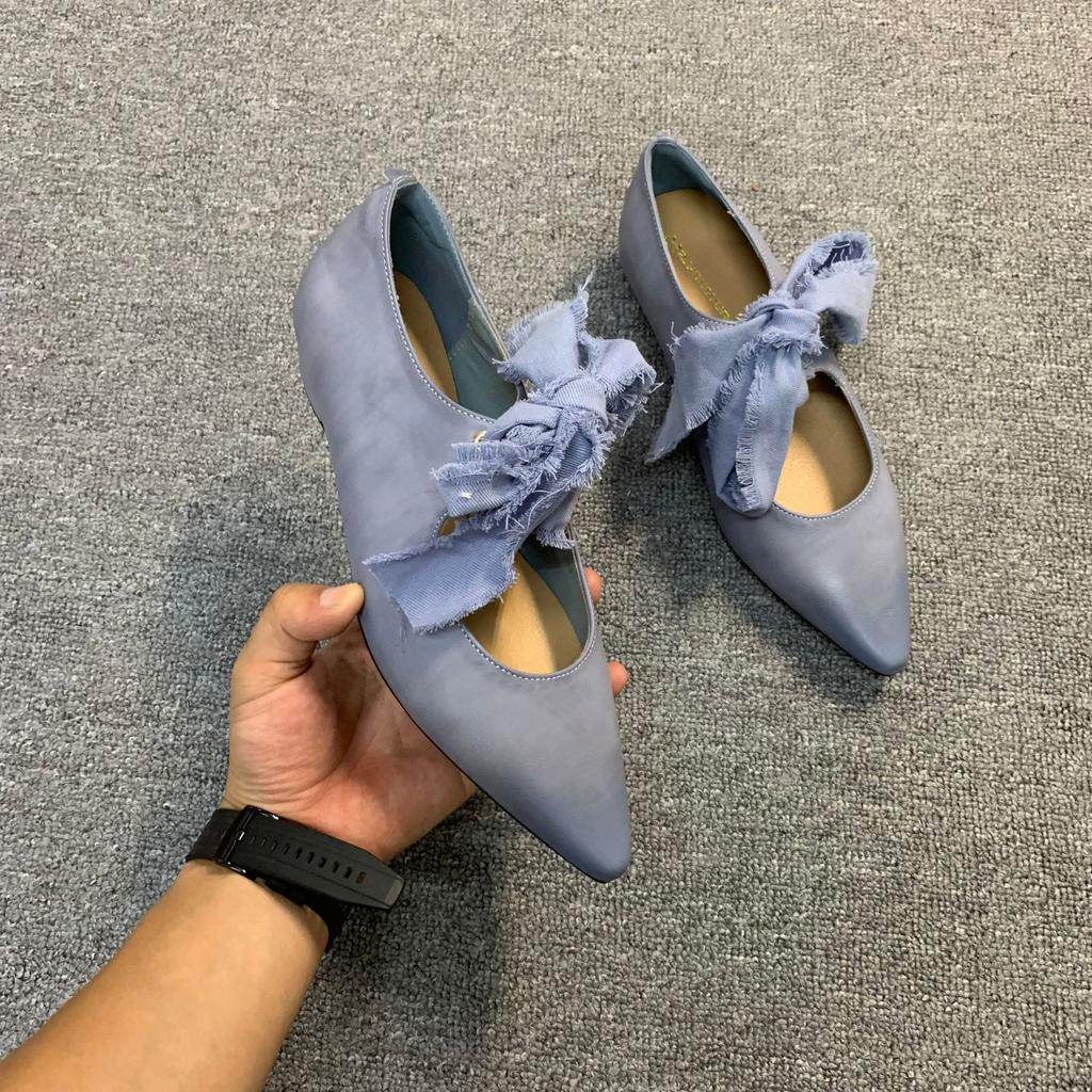 Spot second hair! French temperament Mary Jane shoes retro literary polish pointed head strap bow light mouth single shoes