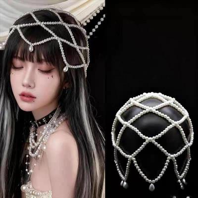 European And American New Style Woven Pearl Tassel Hat Chain Bridal Temperament High-End Versatile Hair Accessories
