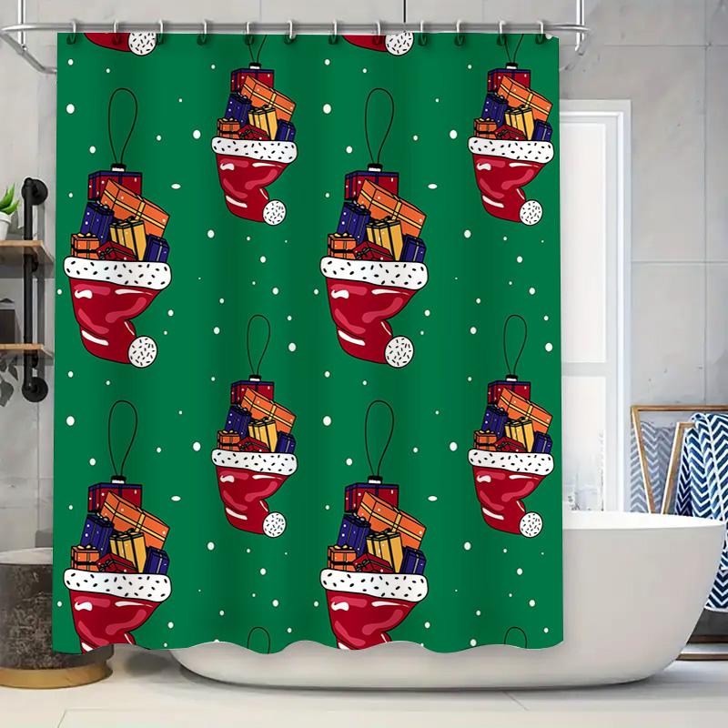 

Patterned Christmas Shower CurtainWaterproof Fabric Gift Box Decorations for Bathroom Decor 3D Printed Home Decoration Curtains 90x180cm