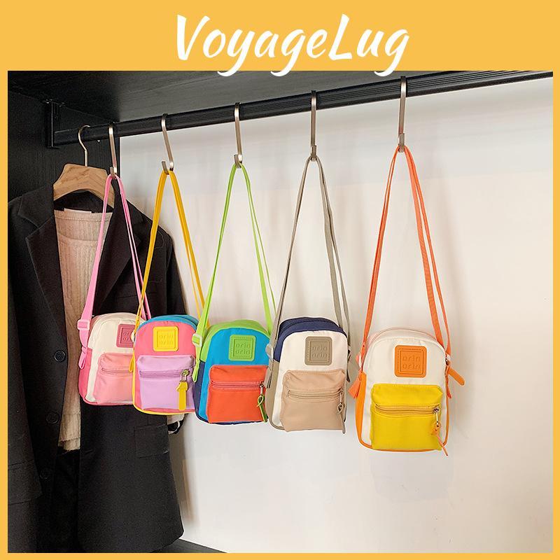 Color Block Canvas Shoulder Bag With Suture Design Messenger Bag For Child Daily