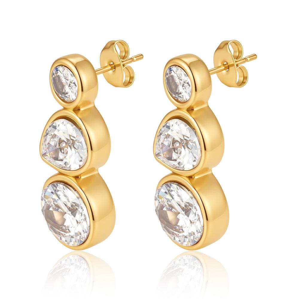 European & American Style Zirconia 18K Gold-Plated Stainless Steel Stud Earrings for Women