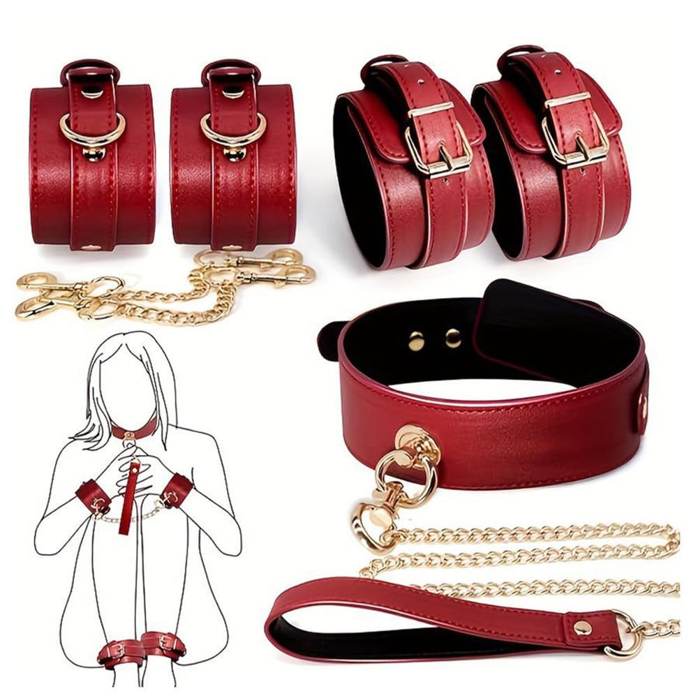 DACAIFH SM Handcuffs and Leg Adjustable PU Leg SM Adult Toy Restraints, Cuffs, 3-Piece Set, Cosplay, Multi-Position, Couples, Restraints, Spreading,