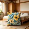 Boho Yellow Floral Print Throw Pillow Cover, Teal Watercolor Botanical Decorative Cushion