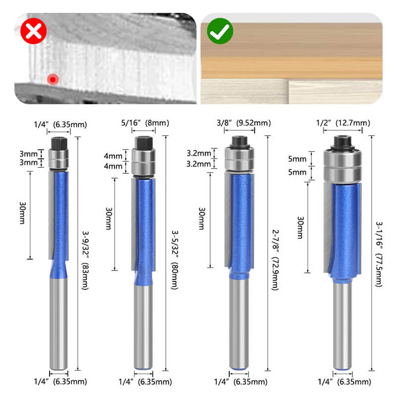 1/4 Shank Biaxial Trimming Tool Woodworking Milling Knife Double Edge Trimming Machine Cutting Head Electric Wood Milling Tool