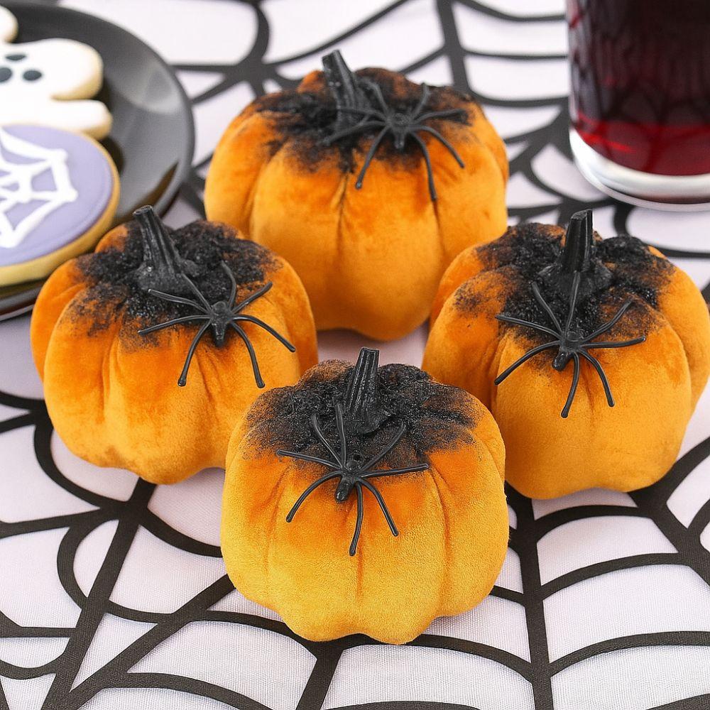 Flannel Halloween Pumpkin Decorations Handmade with Spider Pumpkin Figurine Rustic Harvest Pumpkin Ornament Table Decor