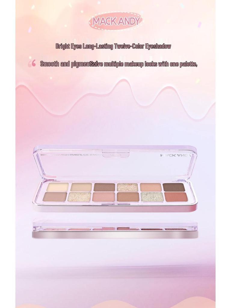 MACKANDY 12-Color Eyeshadow Palette: Shimmer & Matte, Low Saturation, Korean Style Pink & Brown Earth Tones