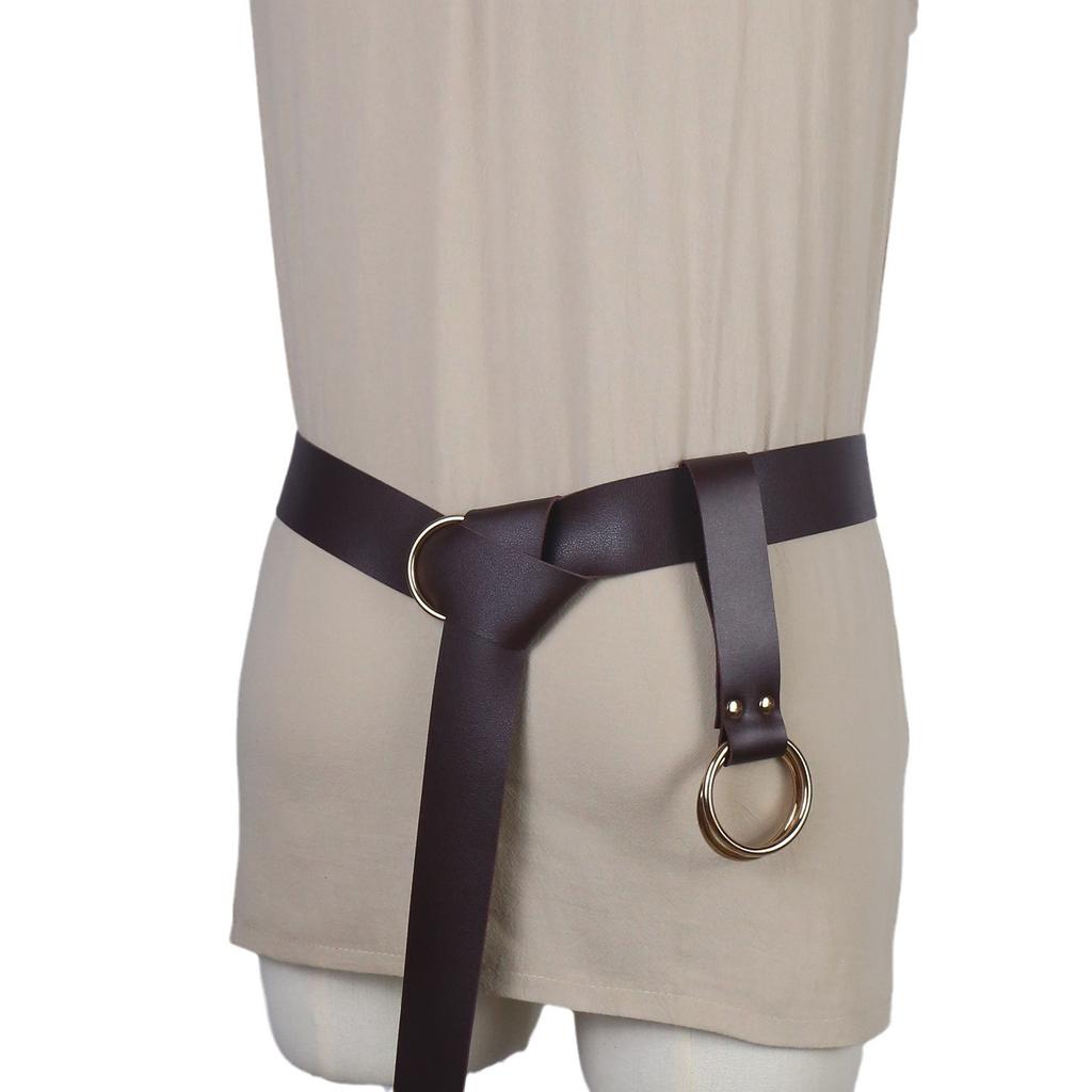 Medieval Ladies Hiking Folds Skirt Double Ring Keychain Halloween Pu Belt Cosplay Bracer