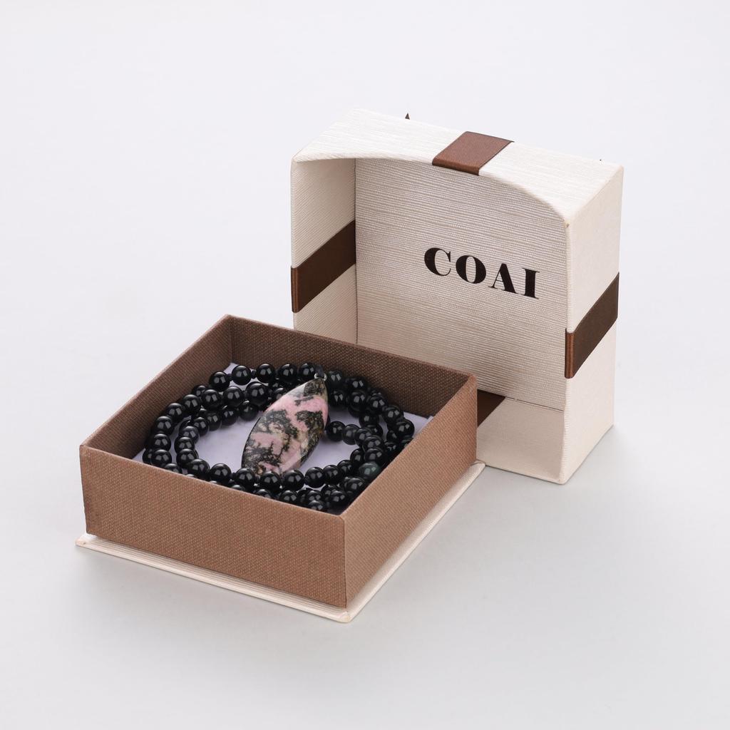 Rhodonite Leaf Obsidian Power Stone Unisex [COAI] 108-Bead Necklace,