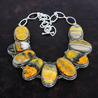 Bumble Bee Jasper Necklace Handmade Jewelry Vintage Necklace 925 Sterling Silver Adjustable Chain Necklace Gemstone Necklace Gifts For Wife