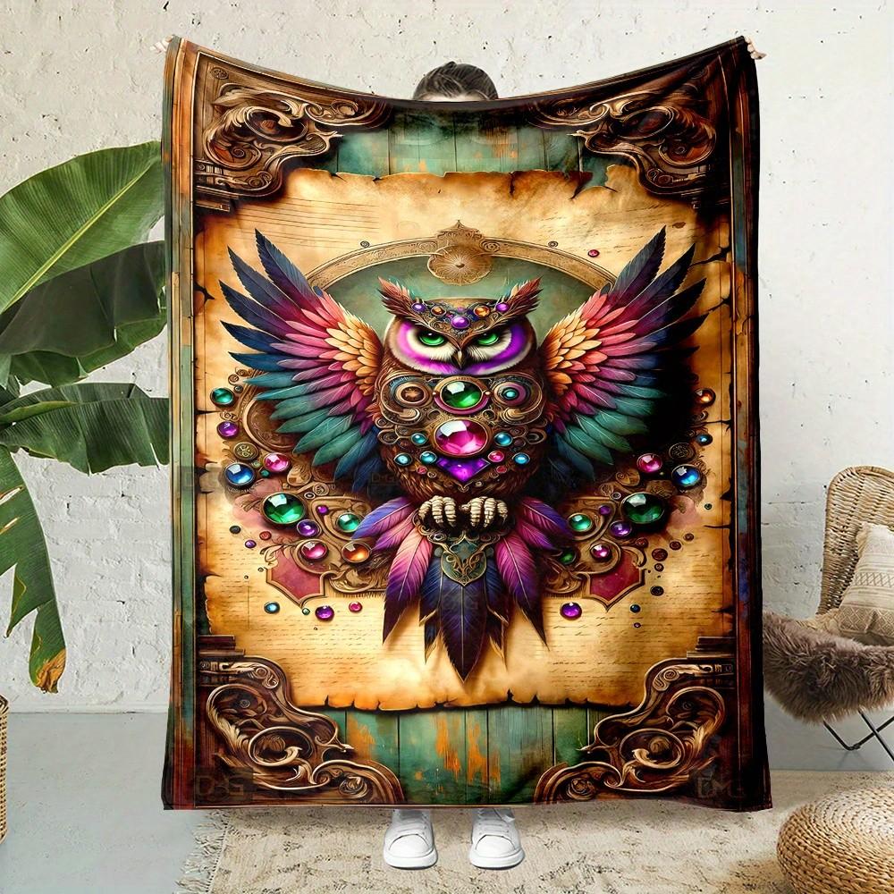 

Bohemian owl pattern Flannel printed blanket suitable for all seasons suitable for living room office sofa and travel 75x100cm (30x40inch)