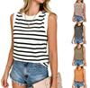 Damen Casual Ärmelloses Pullover Tanktop Rundhalsausschnitt Gestreifte Strickweste Sommer Leicht Bequem Bluse