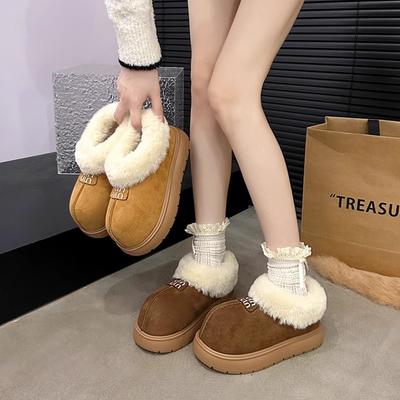 2025 nouvelles bottes de neige moches mignonnes à grosse tête pour femmes hiver fourrure intégrée chaudes chaussures en coton pain plateforme bottines