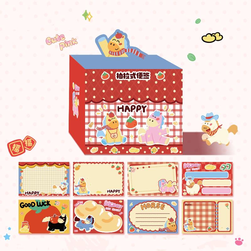 1/2Boxs Cute Pony Retractable Sticky Note Tape Has Stickiness Tearable Sticky Note Paper Cartoon Message Notes Stationery