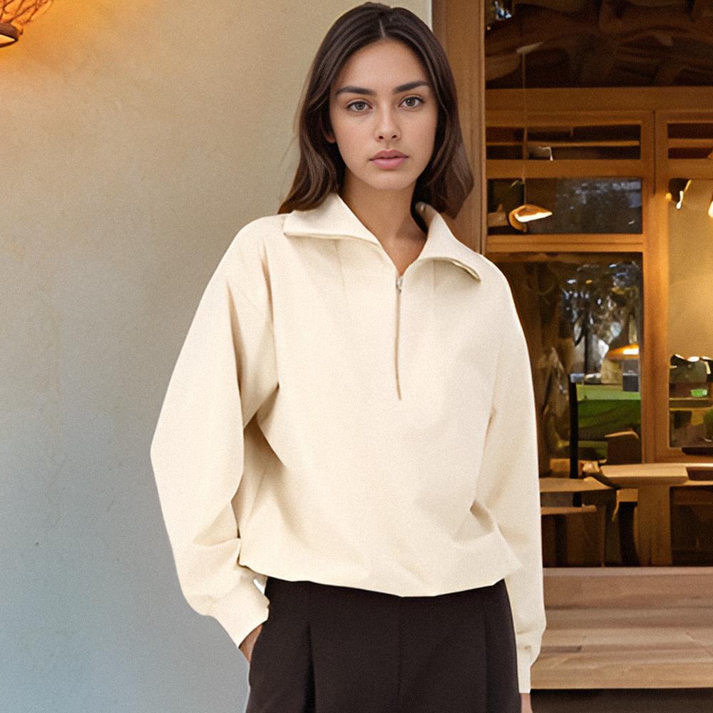 Acud Half Zip-Up Sportive Blouse _Beige Beige/Free
