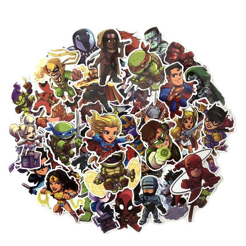 Chibi 50 Pcs Super Heroes Sticker Decals For Skateboard Laptop Luggage