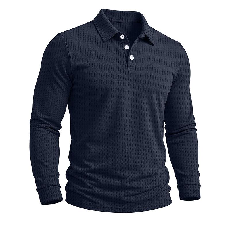 Men's Long Sleeve Turn Down Collar Polos Business Casual Solid Color Pull On Polo Shirts Men Classic Style Tees Tops