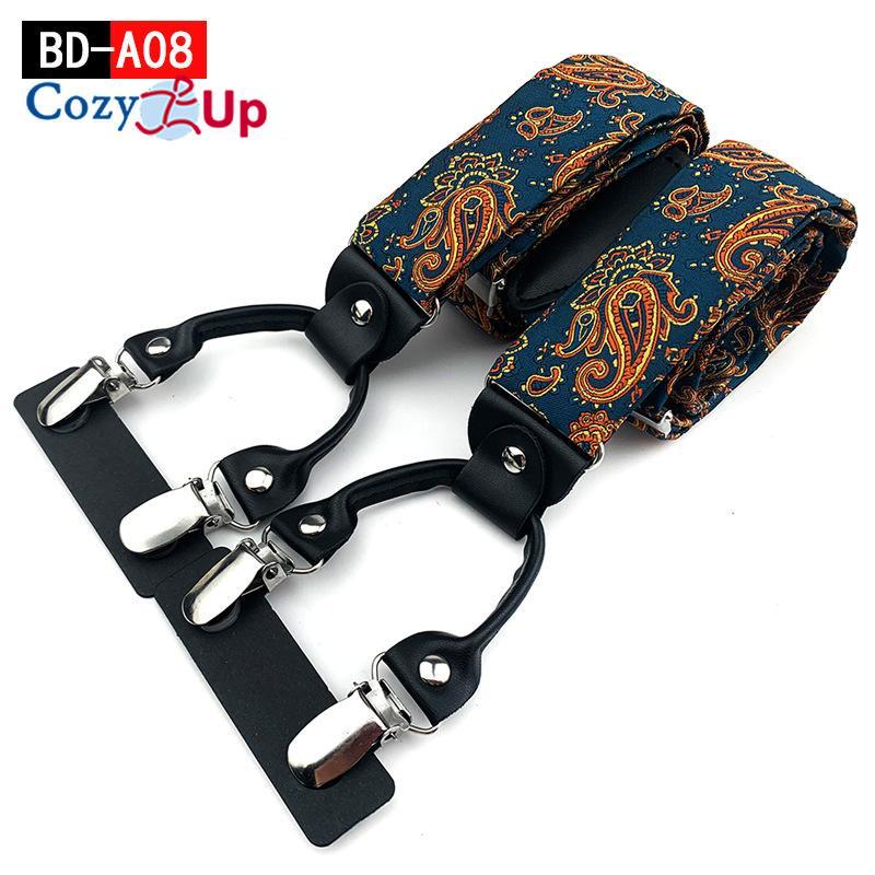 Suspensórios masculinos adultos em forma de Y com 6 clipes em tecido jacquard de couro com alça traseira elástica ajustável com ganchos giratórios e tiras elásticas nas costas em Y