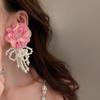 Fashion Bohemian White Pink Big Cloth Flower Earrings for Women Statement Jewelry Handmade Imitation Pearl Bowknot Tassel Pendientes