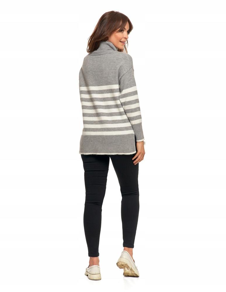 Women's Classic Long Sleeve Striped Turtleneck Sweater MORAJ L Gray