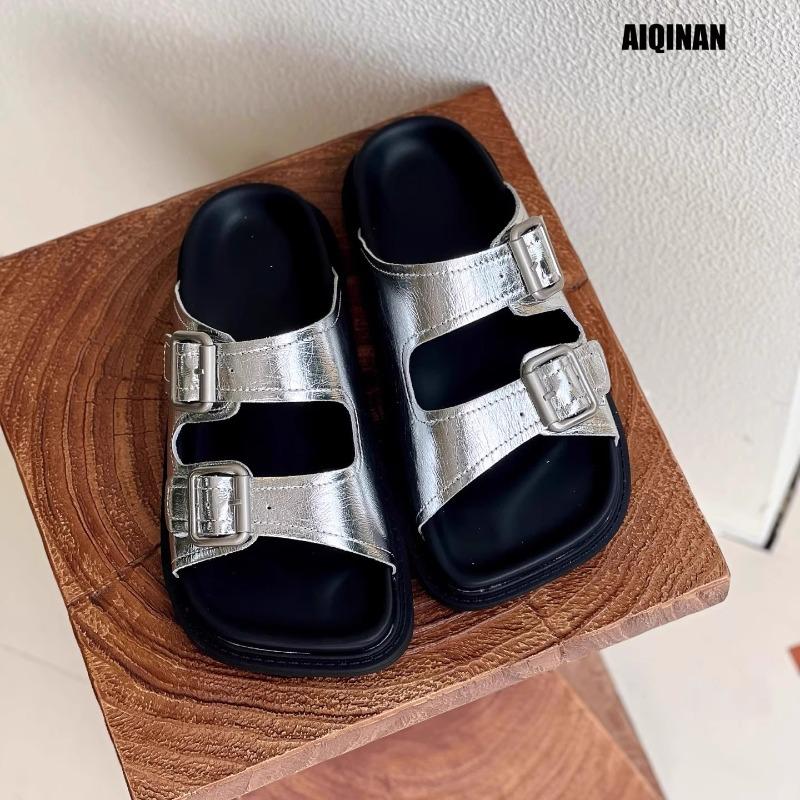 Square head big-name semi-slippers summer new thick-bottomed lazy one-pedal cool slippers casual one-word slippers