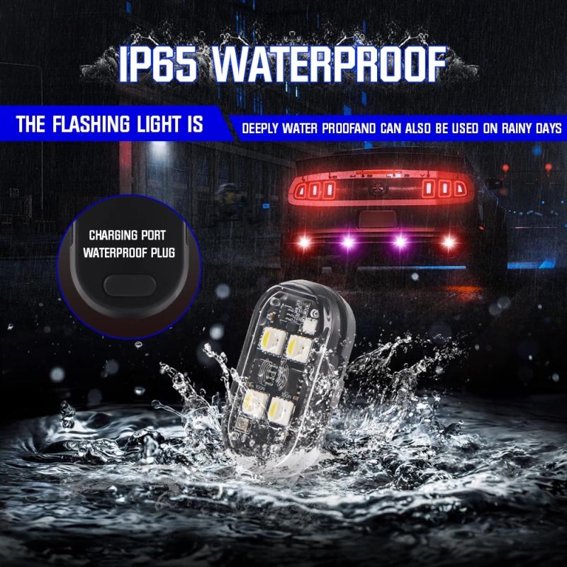 Car Flashing Lights Wireless LED Strobe Lights For Motorcycle Eight-color Flashing Anti-Collision Warning Light Atmosphere Light