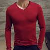 Men Shirt Solid Color Pullover Casual V Neck Long Sleeve Slim Autumn Base Shirt for Daily Wear