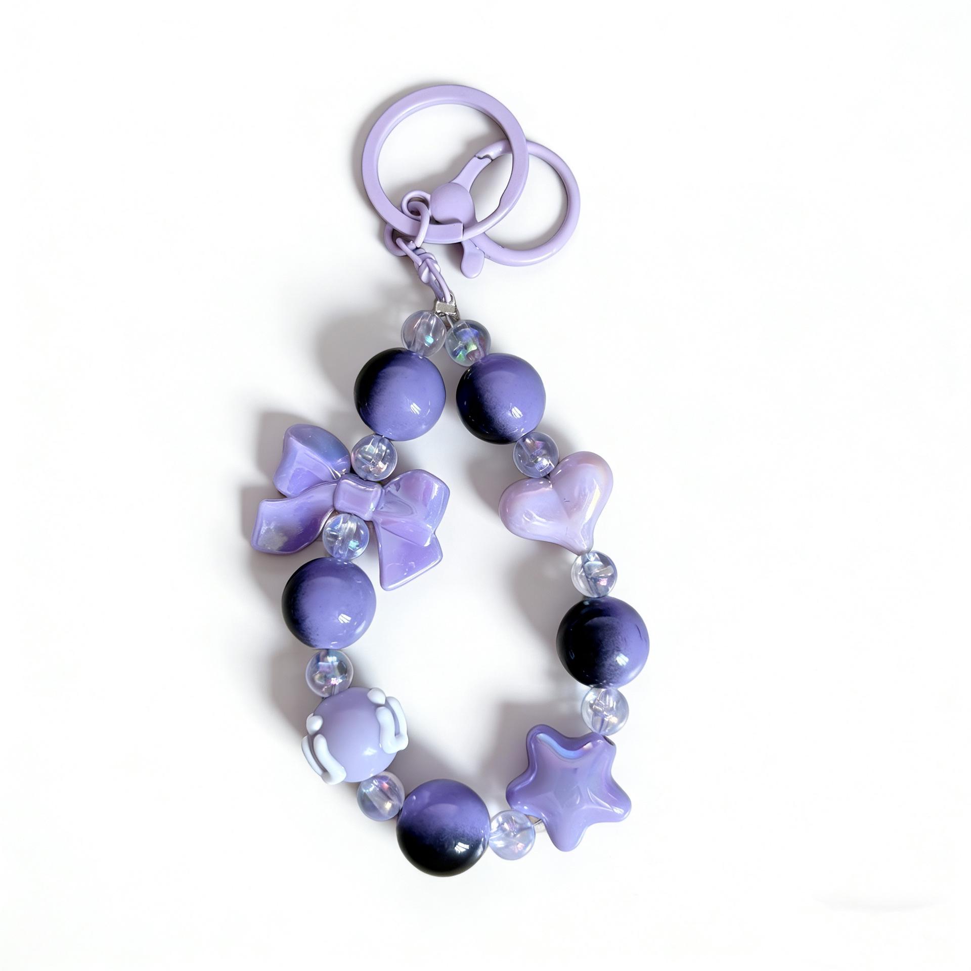 2026 Trendy Colorful Beaded Flower Phone Charm with Bow A фиолетовый