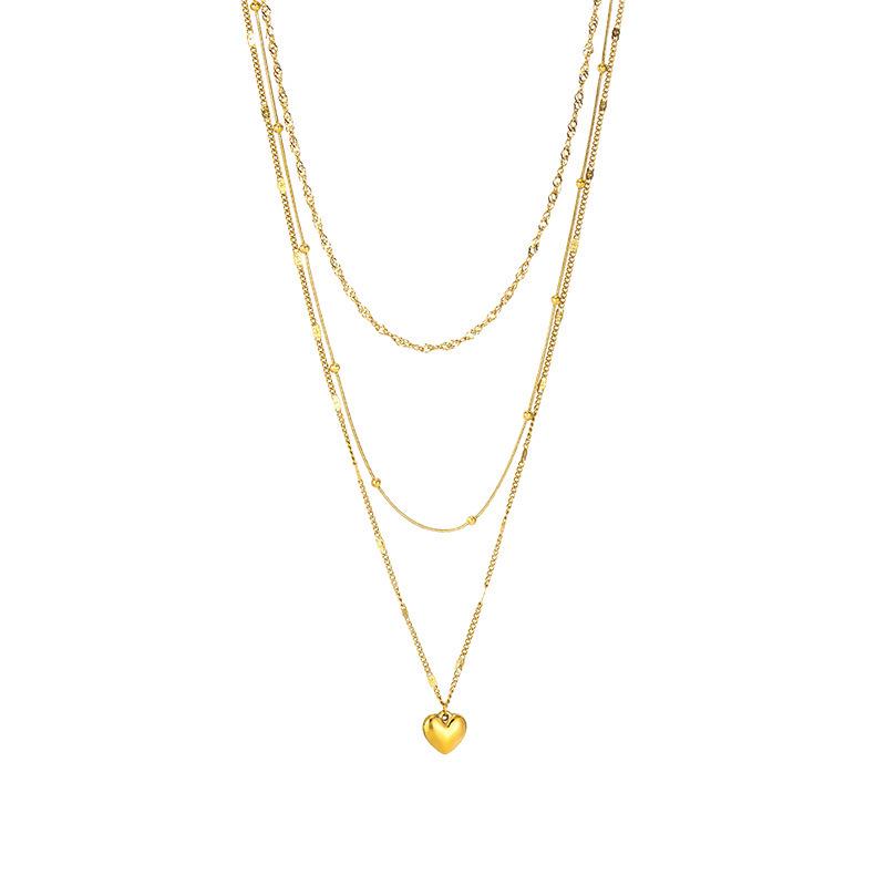 European and American Style Three-Layer Stainless Steel Heart Pendant and Beaded Clavicle Necklace