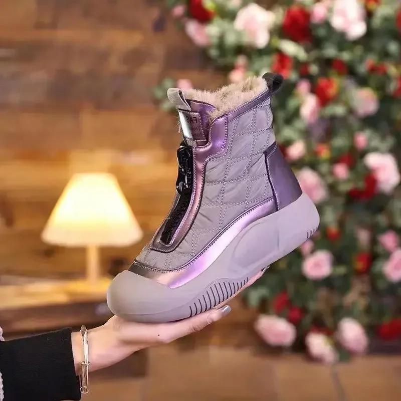 Fashion Retro Waterproof Snow Boots 2025 Winter New Soft Sole Vulcanized Cotton Shoes with Plush Insulation High Top Women's Shoes Traf