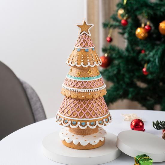 Mini Gingerbread Christmas Tree Ornament Miniature Xmas Tree Resin Statue Figurine Home Office Holiday Party Tabletop Decoration