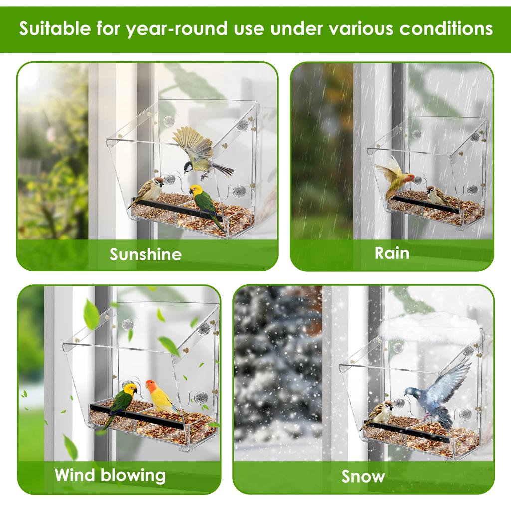 Acrylic Bird Feeder Window Bird Feeder with Suction Cups Clear Bird Feeding House for Garden Outdoor Backyard Wildlife Birding