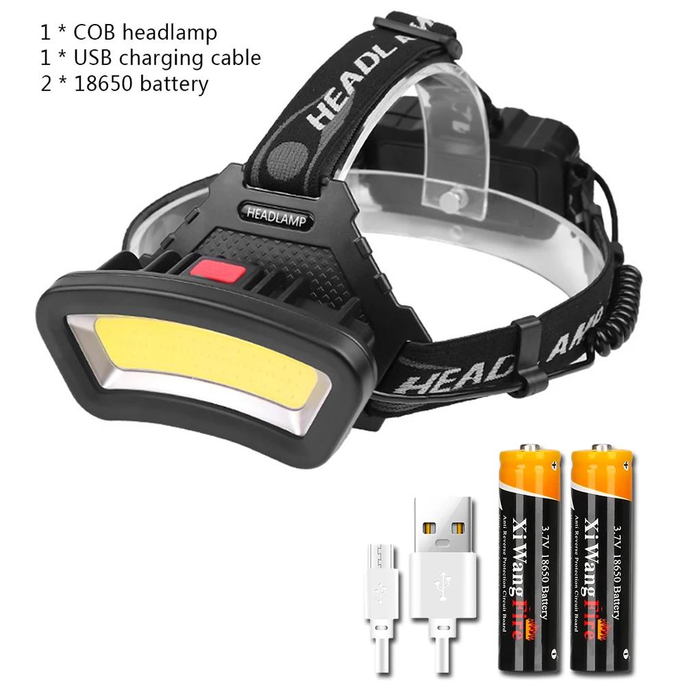 KDULIT Powerful COB LED Headlamp 4 Lighting Modes Head Flashlight USB Rechargeable Use 18650 Battery Camping Fishing Headlight