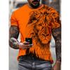 Summer Round Neck 3D Lion Pattern Print Top Fashionable Casual Short Sleeved Men's T-shirts