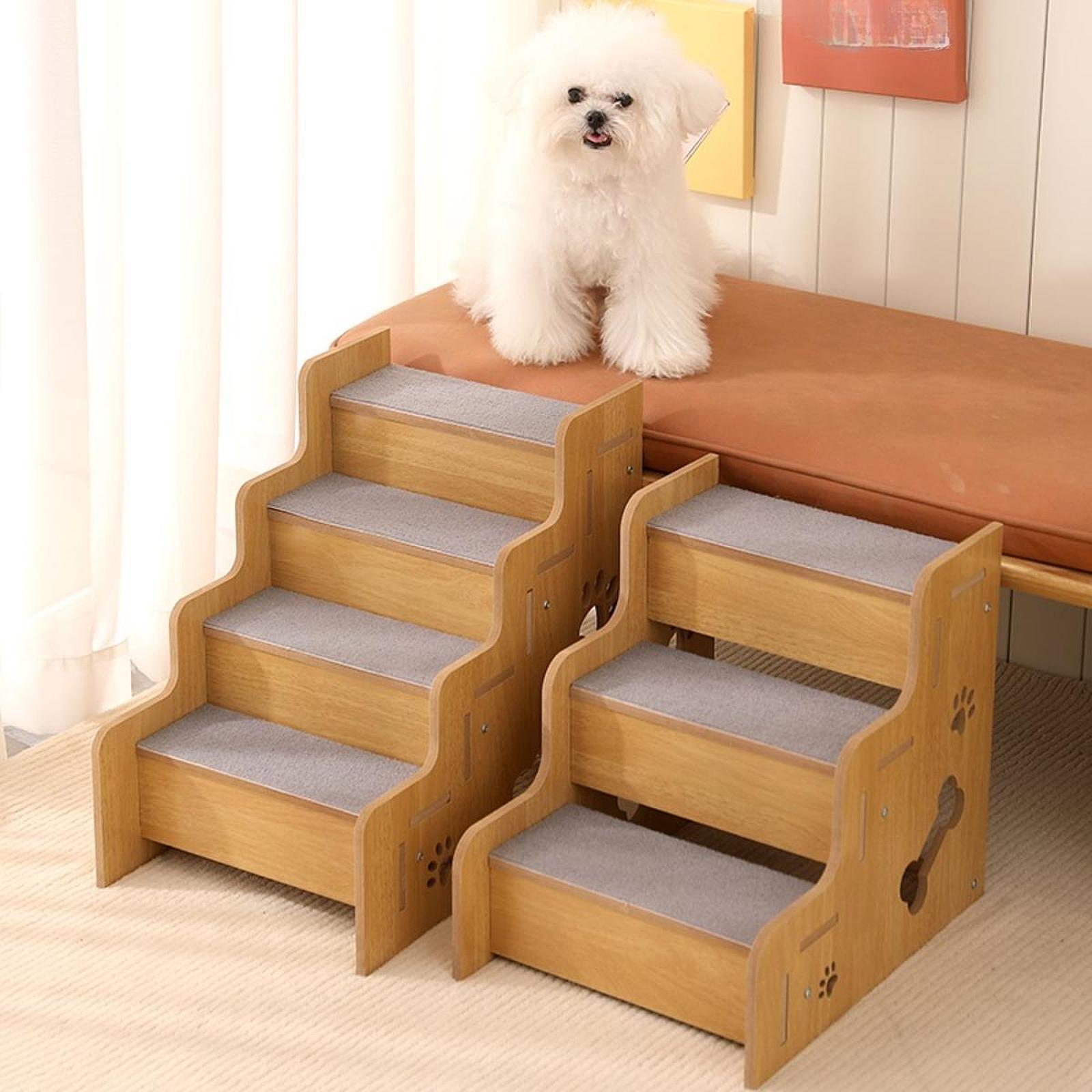 Pet Stairs Dog Stair For High Bed Portable Lightweight Wooden Pet Stair For Couch Bed Anti-Slip Slope Steps Sofa Beside The Bed
