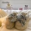 Pantuflas Mujer Beaded Bow Plush Slide Slippers Women's Autumn Winter Fuzzy Cotton Slippers Non-Slip Fashion Shoes for Women