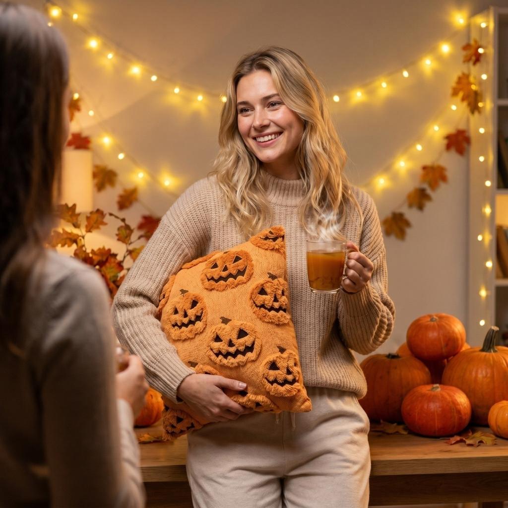 Halloween Pumpkin Pillow Cover Soft Plush Decorative Cushion Case for Sofa Chair Home Seasonal Decoration 18x18 Inches Durable Material