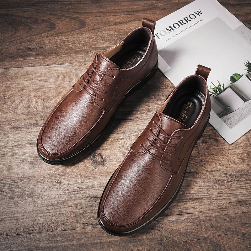 Brand Man Leather Shoes Rubber Sole Casual Oxford Size 37-45 Men's Office Business Dress Flats Mens Split Leather Wedding Shoes