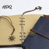 Sketchbook Notebook Faux Leather Binder 6 Ring Loose Leaf Vintage Personal Wear-resistant Journal Planner with Retro Steering Wheel Pendant