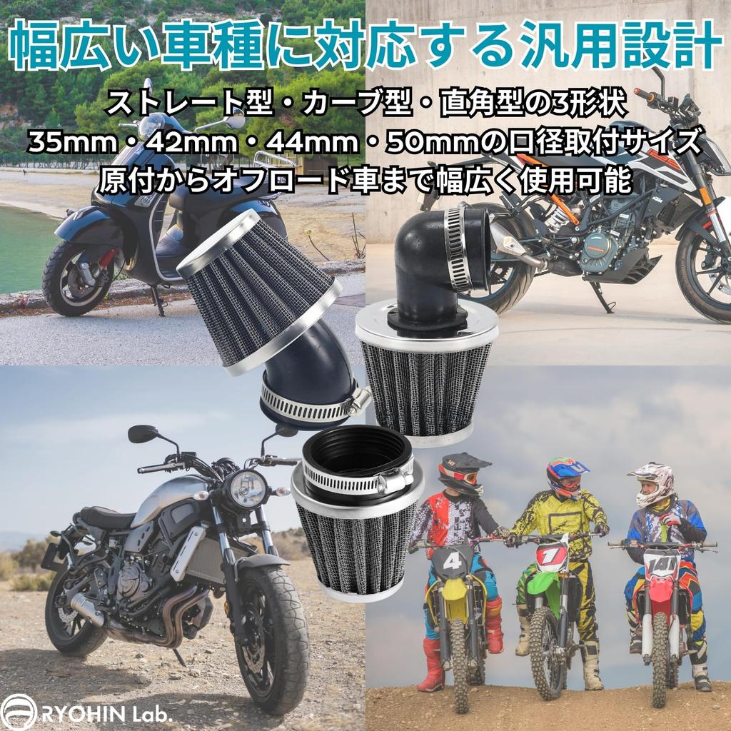 RYOHIN Lab. Power Filter for Motorcycles, Air Filter, Universal Universal Motorbike, Scooter, Moped, Stainless