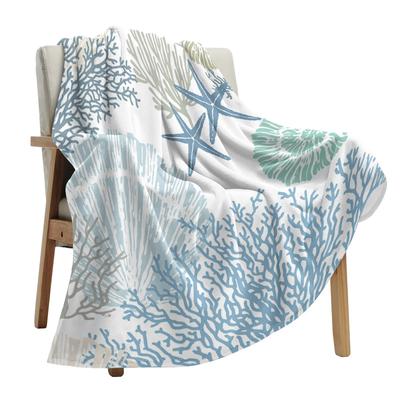 Blue Marine Coral Shells Starfish Throws Blankets for Sofa Bed Winter Soft Plush Warm Sofa Throw Blanket Holiday Gifts