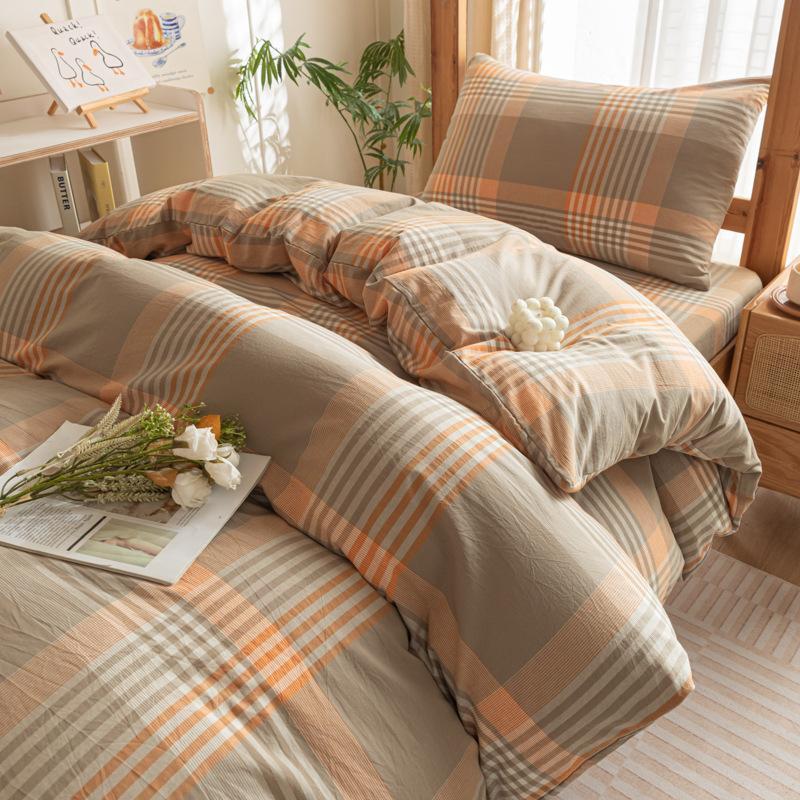 Cotton Washed Cotton Single Quilt Cover Student Dormitory Pure Cotton Bedding Four-piece Set Sheet Quilt Cover Simple Three-piece Set