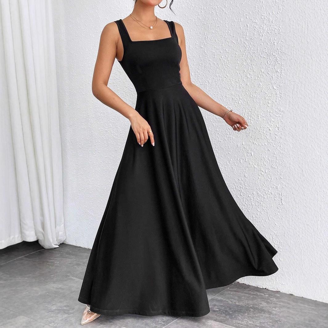 Women s Summer/ Spring Printed Sleeveless V-neck High-waist Casual Dress S чёрный